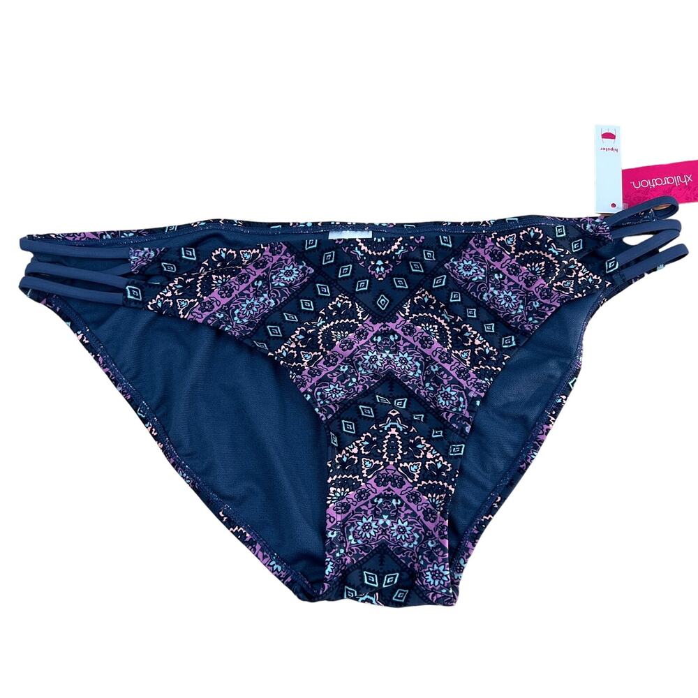Xhilaration Juniors' Blue Print Strappy Hipster Bikini Bottom - Size XL - NWT